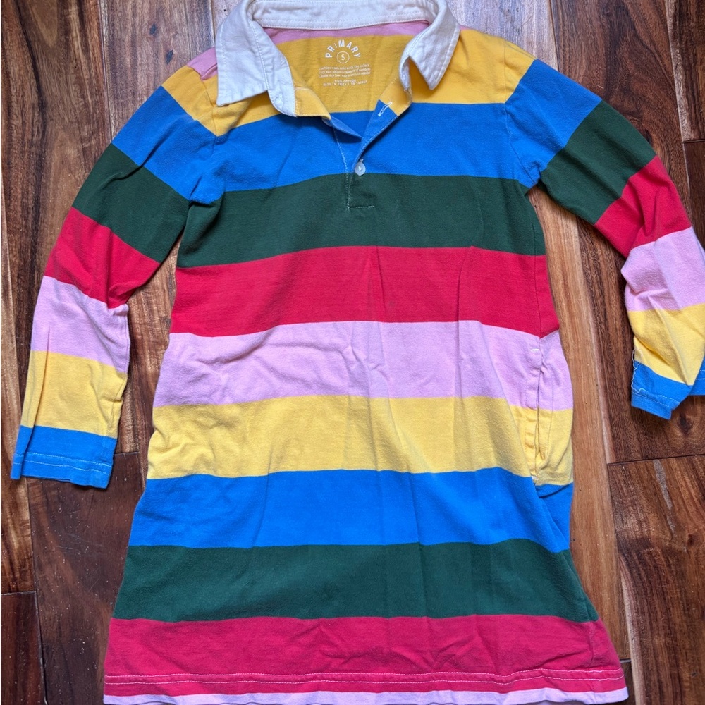 Primary Multicolor Striped Kids Rugby Polo Dress - 5T